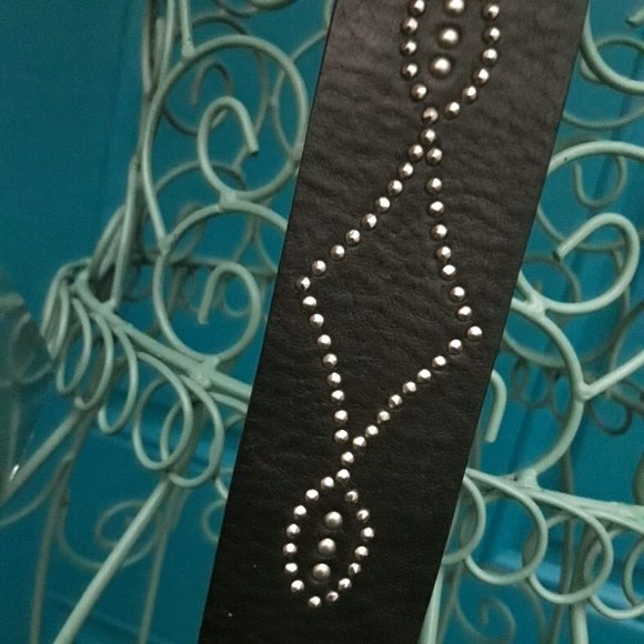 Genuine Leather Belt Buckle Metal Studded Rivets Micro Crystals Black - Picture 5 of 16